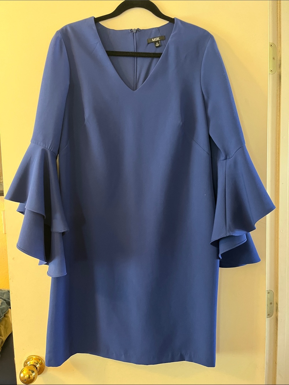 MSK Cobalt Blue V-Neck Dress with Layered Bell Sleeves